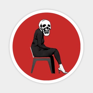 woman with skull face sitting alone abyss. skull dream platinum return. blood money Magnet